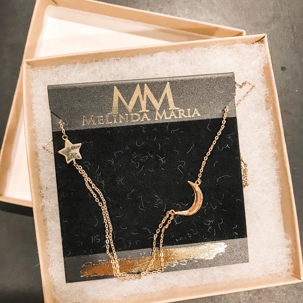 Melinda Maria Crescent Moon and Star Necklace